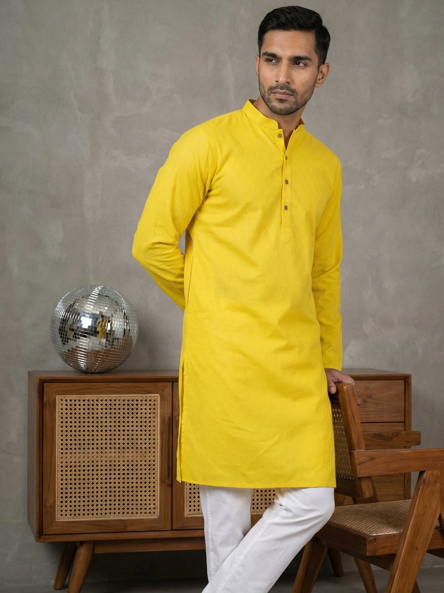 Self Design Cotton Blend Kurta ( HOPKO 033Yellow )