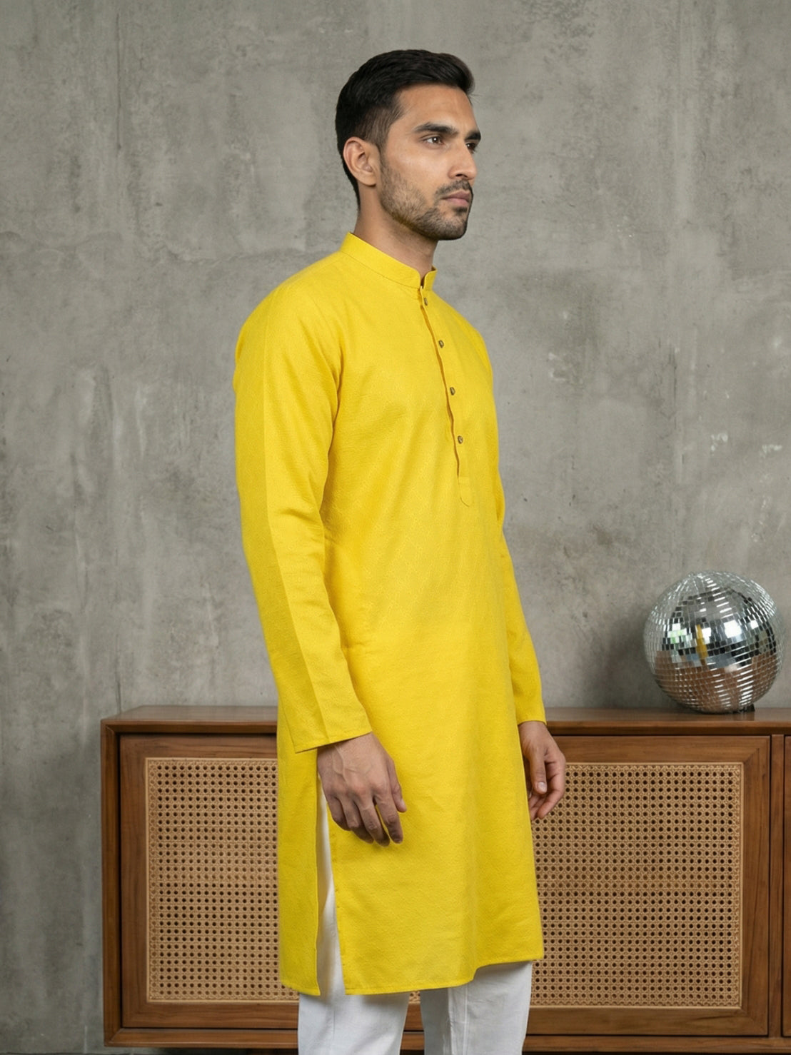 Self Design Cotton Blend Kurta ( HOPKO 033Yellow )