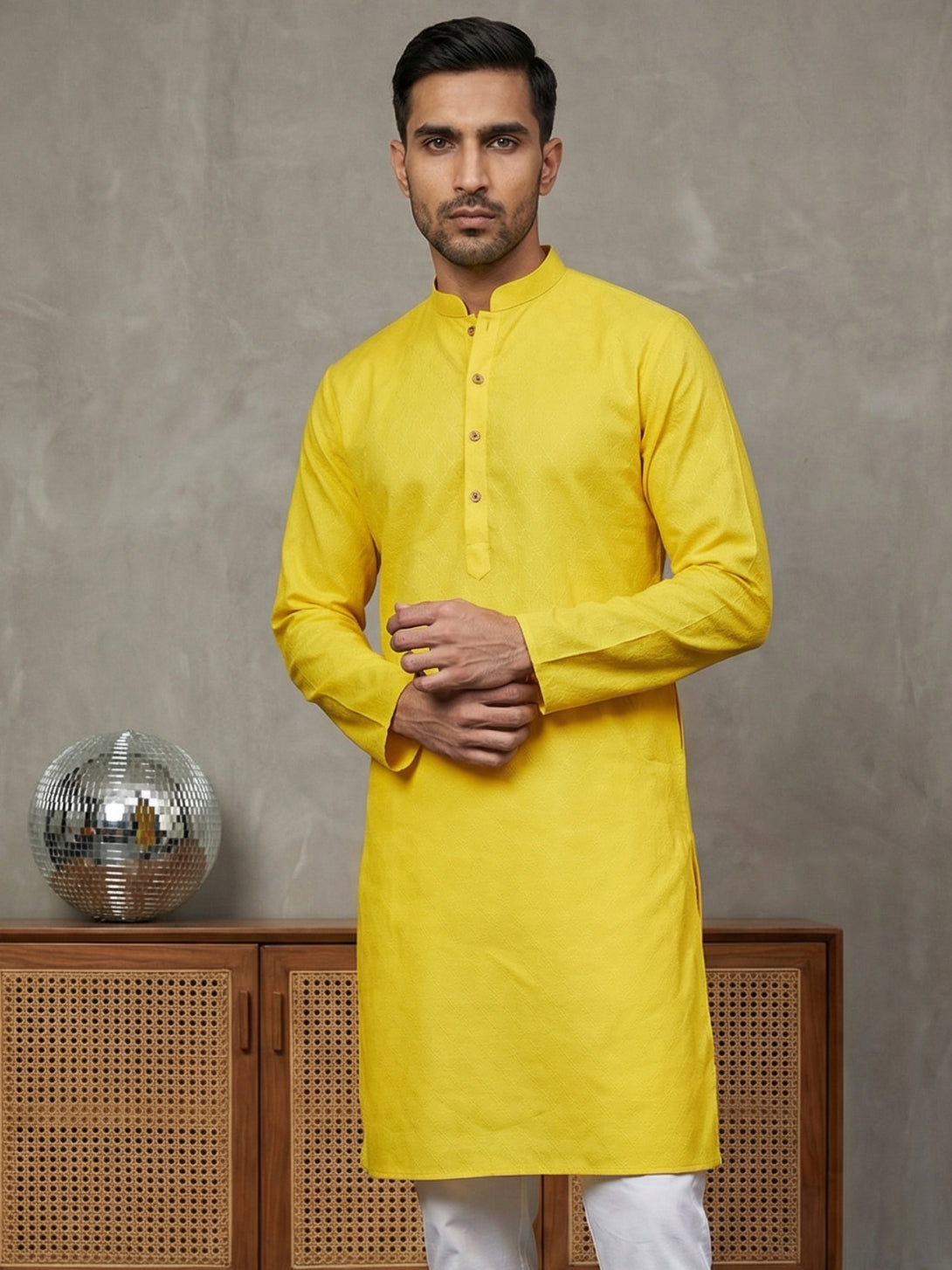 Self Design Cotton Blend Kurta ( HOPKO 033Yellow )