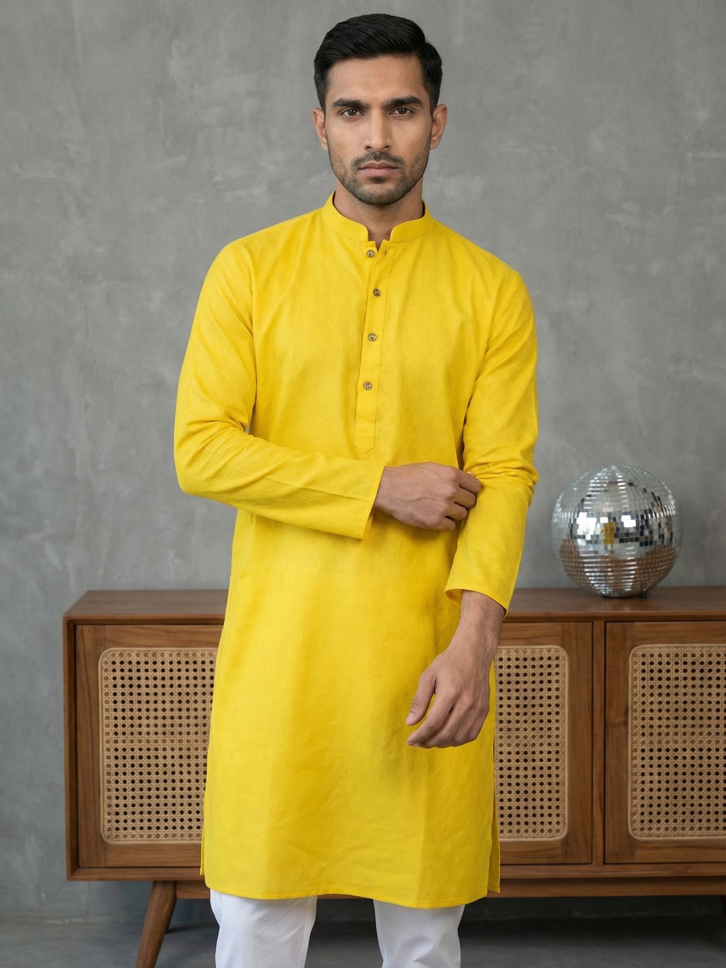 Self Design Cotton Blend Kurta ( HOPKO 033Yellow )