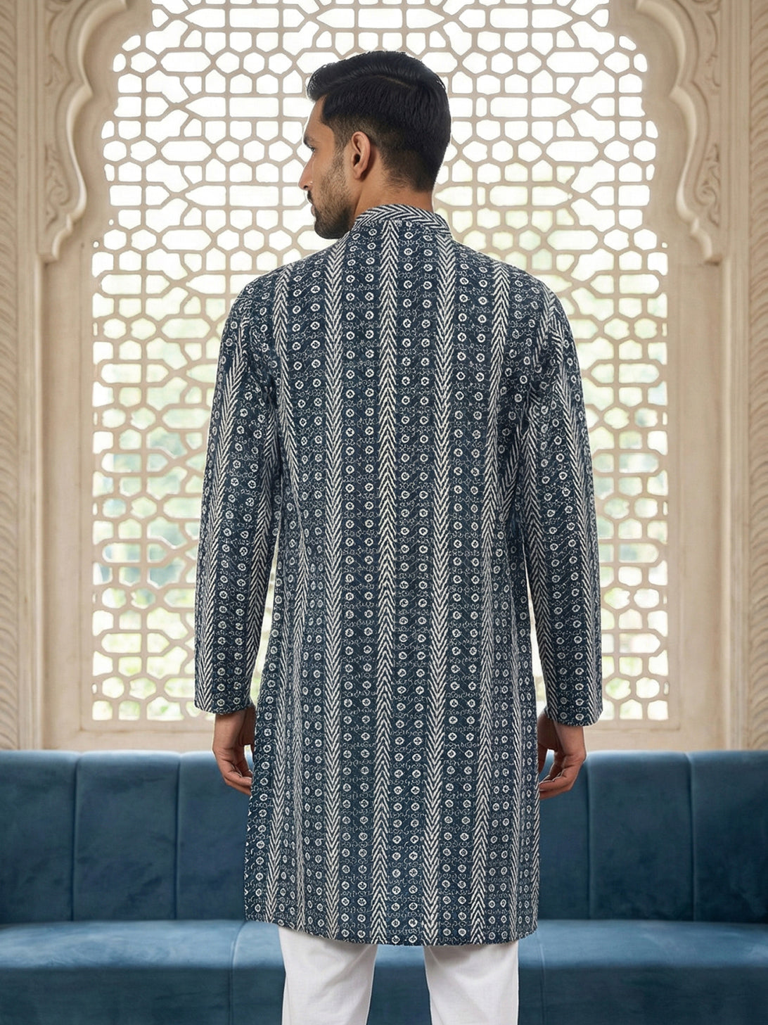 Cotton Blend Embroidered Kurta ( HOPKO 034Blue )