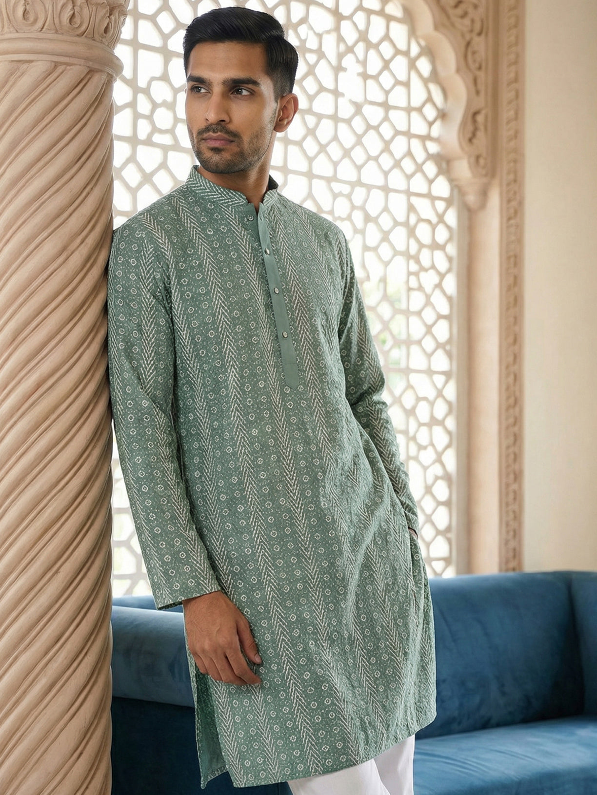 Cotton Blend Embroidered Kurta ( HOPKO 034Green )