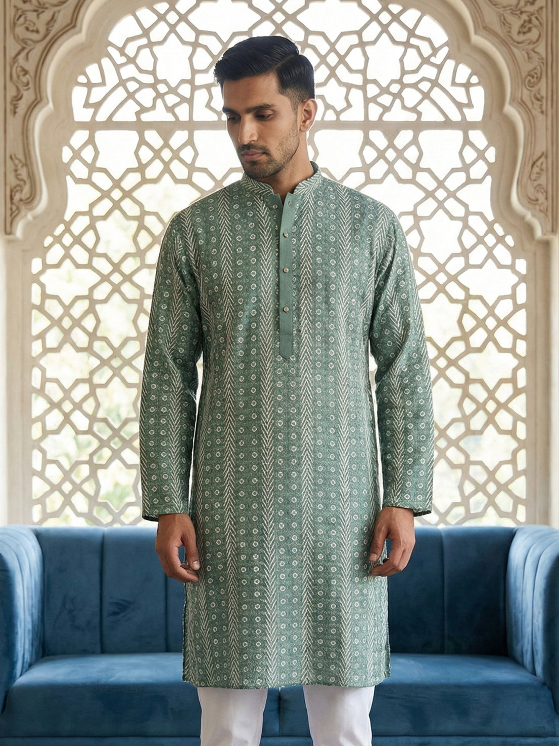 Cotton Blend Embroidered Kurta ( HOPKO 034Green )