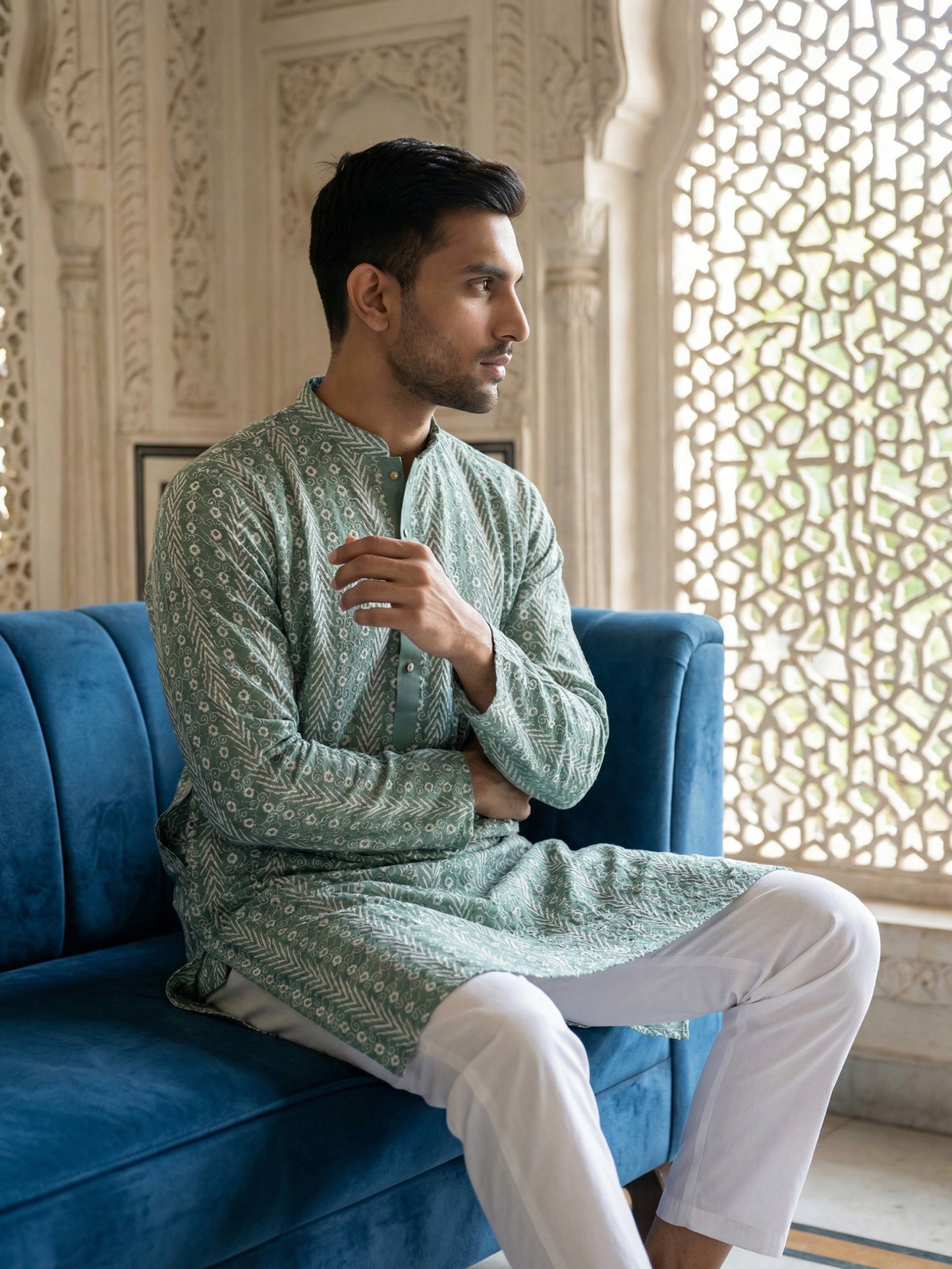 Cotton Blend Embroidered Kurta ( HOPKO 034Green )