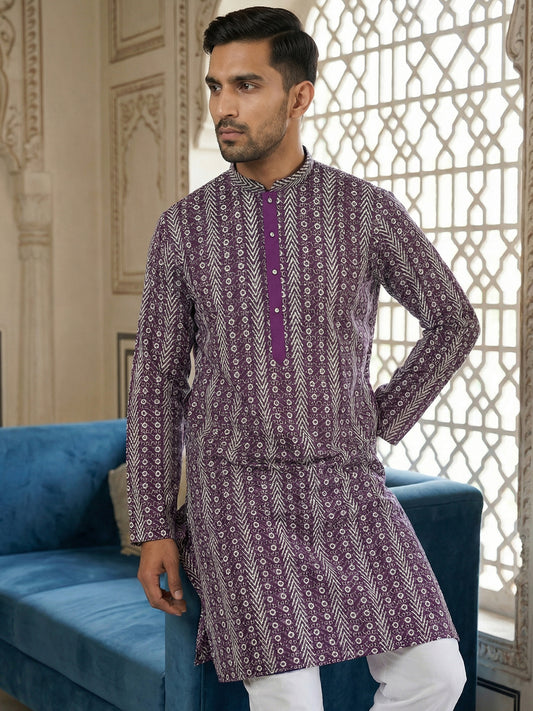 Cotton Blend Embroidered Kurta ( HOPKO 034Purple )
