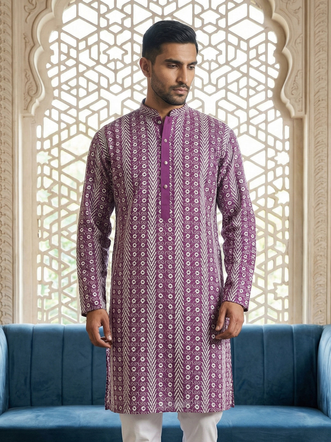 Cotton Blend Embroidered Kurta ( HOPKO 034Purple )
