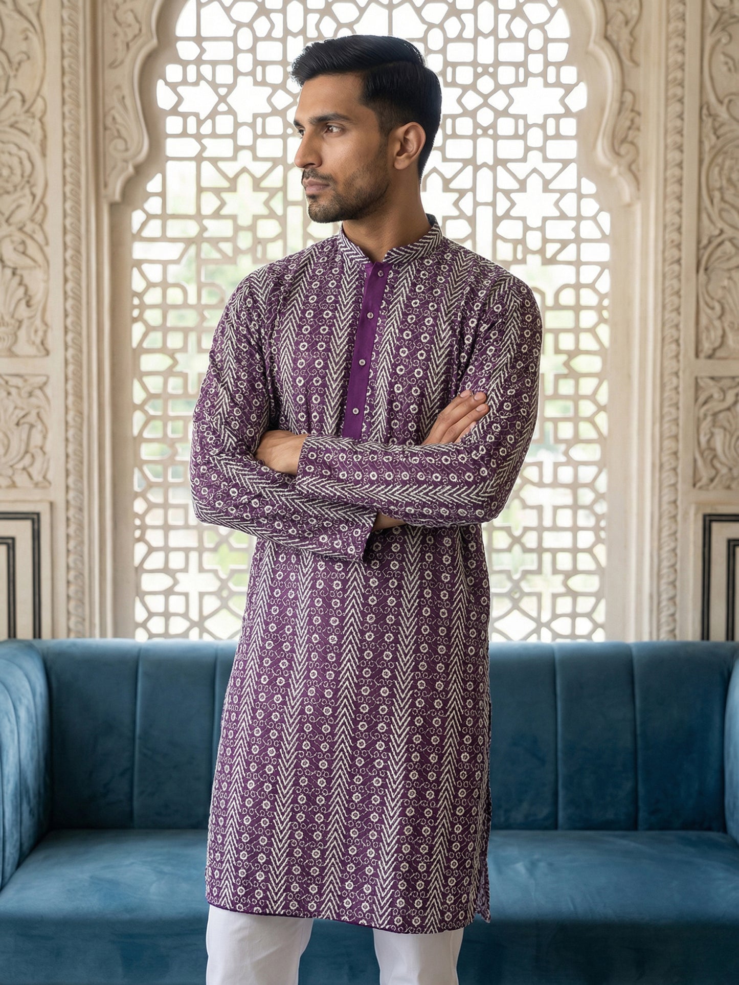 Cotton Blend Embroidered Kurta ( HOPKO 034Purple )