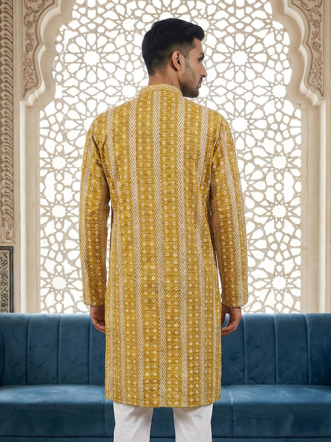 Cotton Blend Embroidered Kurta ( HOPKO 034Yellow )