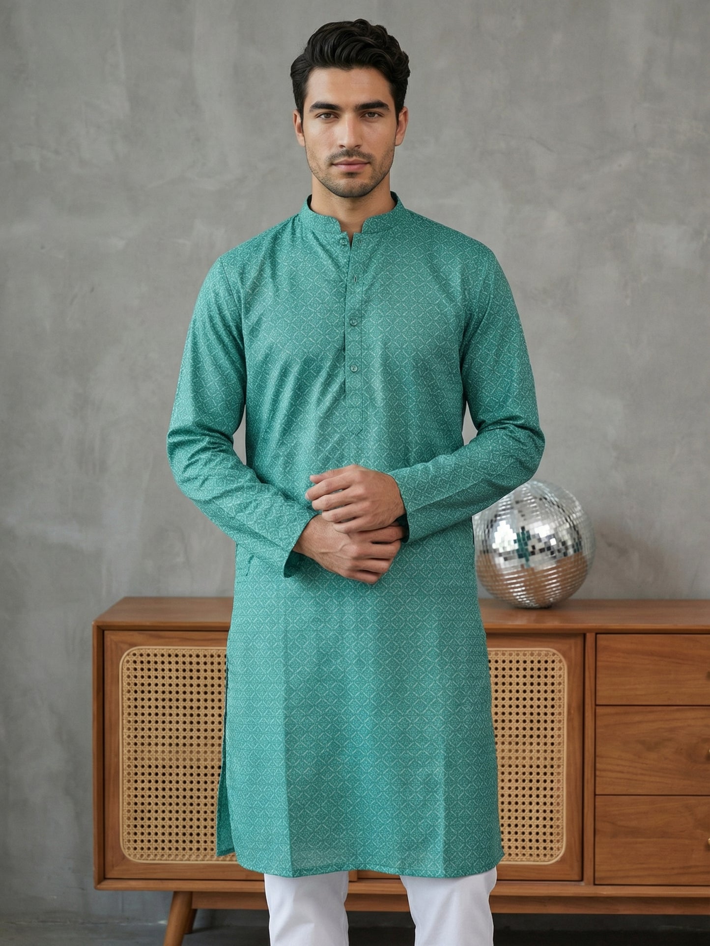 Foil Printed Cotton Blend Kurta ( HOPKO 035Green )
