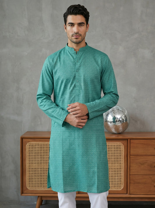Foil Printed Cotton Blend Kurta ( HOPKO 035Green )