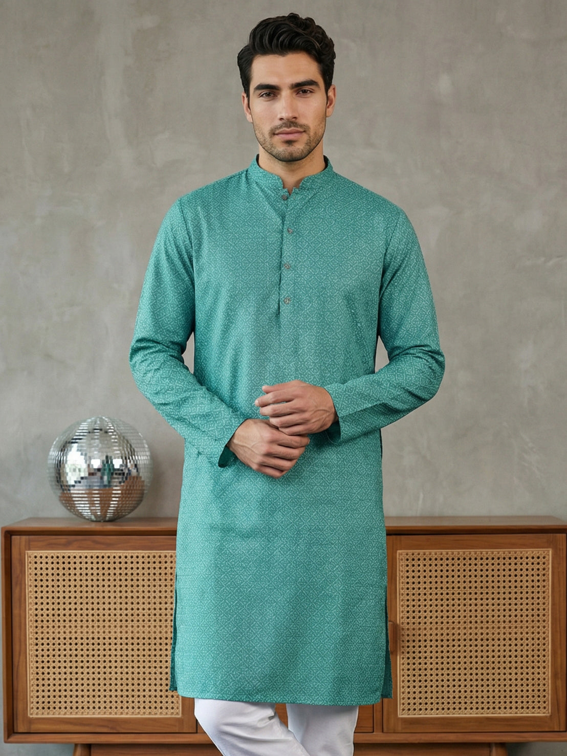 Foil Printed Cotton Blend Kurta ( HOPKO 035Green )