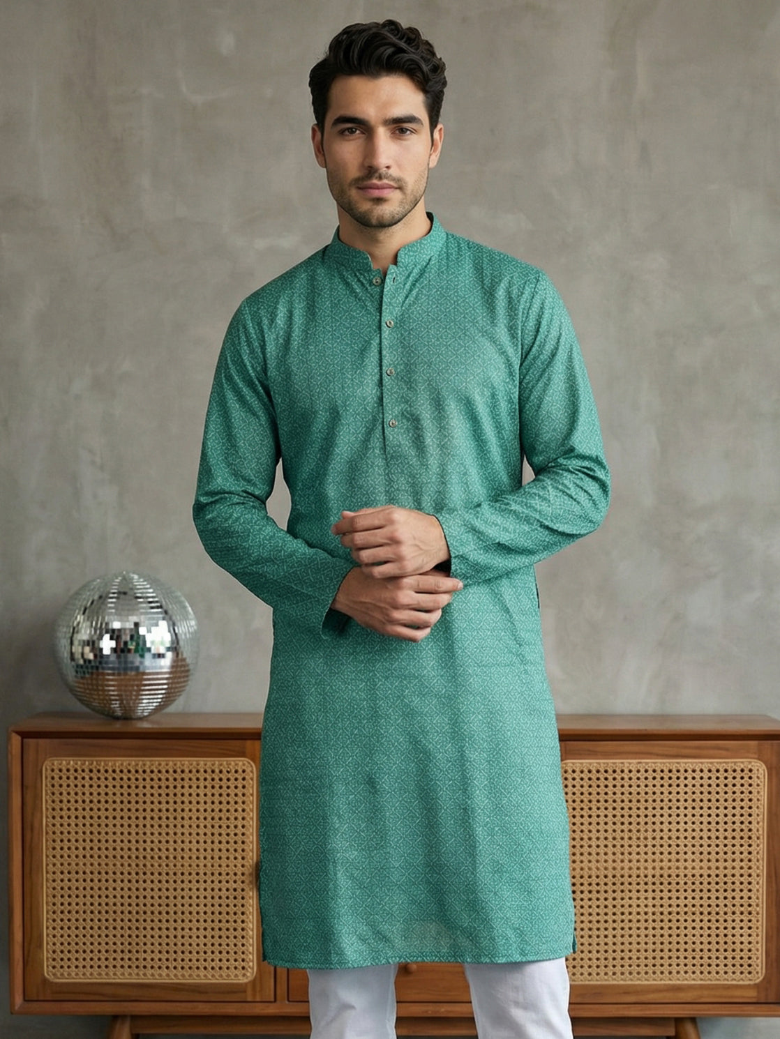 Foil Printed Cotton Blend Kurta ( HOPKO 035Green )