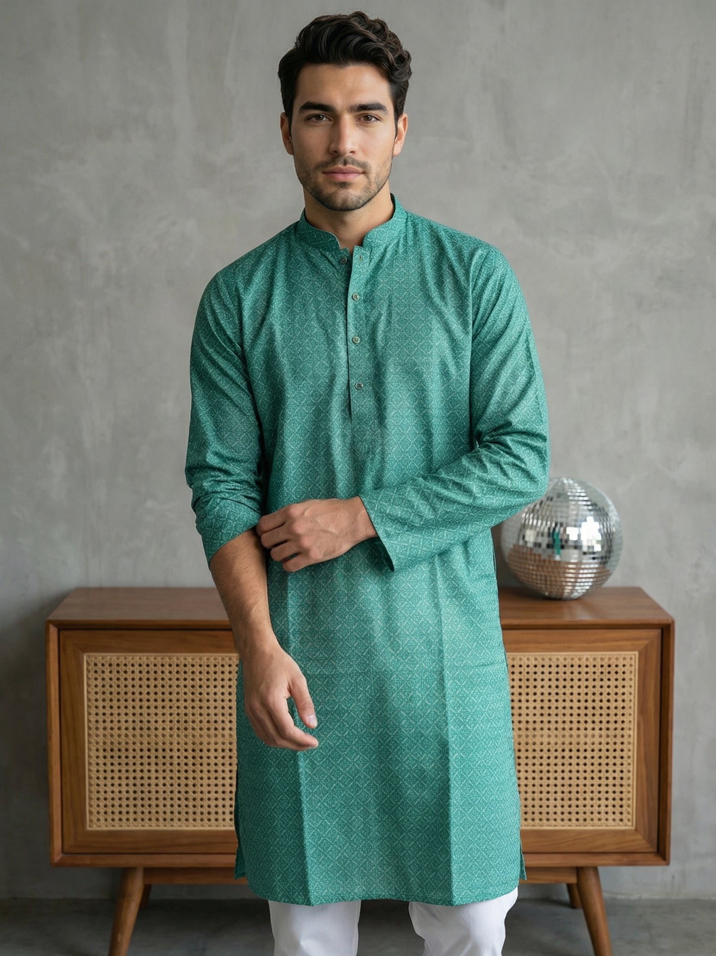 Foil Printed Cotton Blend Kurta ( HOPKO 035Green )