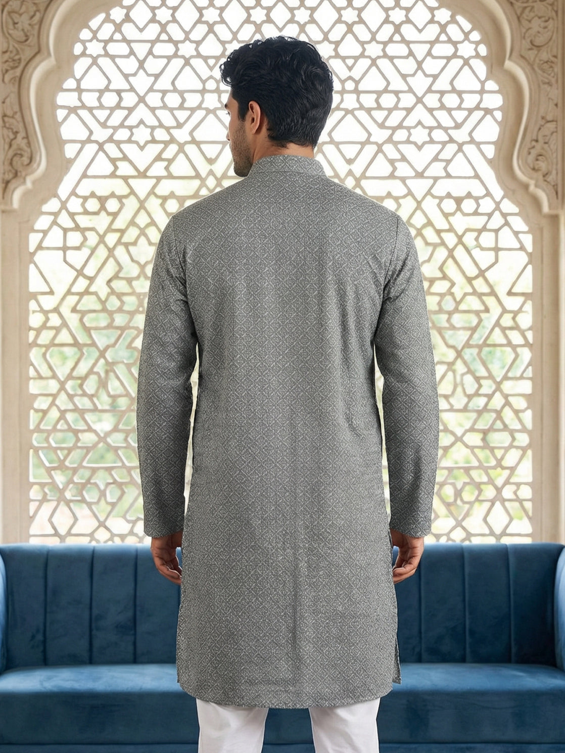 Foil Printed Cotton Blend Kurta ( HOPKO 035Grey )