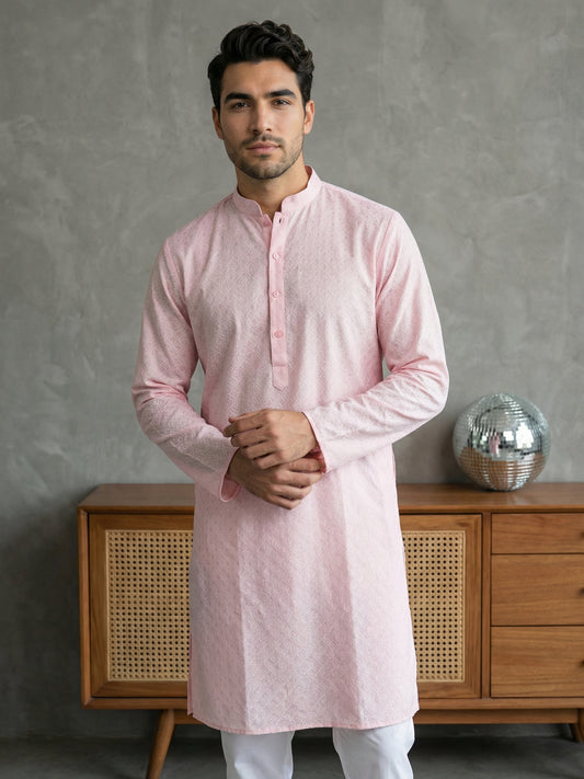 Foil Printed Cotton Blend Kurta ( HOPKO 035Pink )