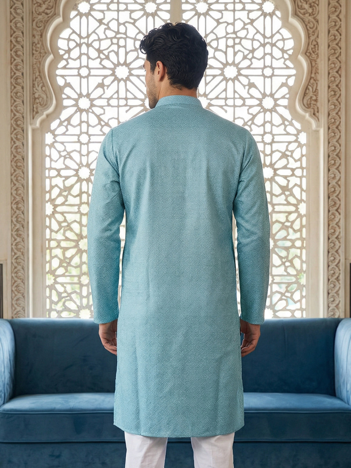 Foil Printed Cotton Blend Kurta ( HOPKO 035Sky )