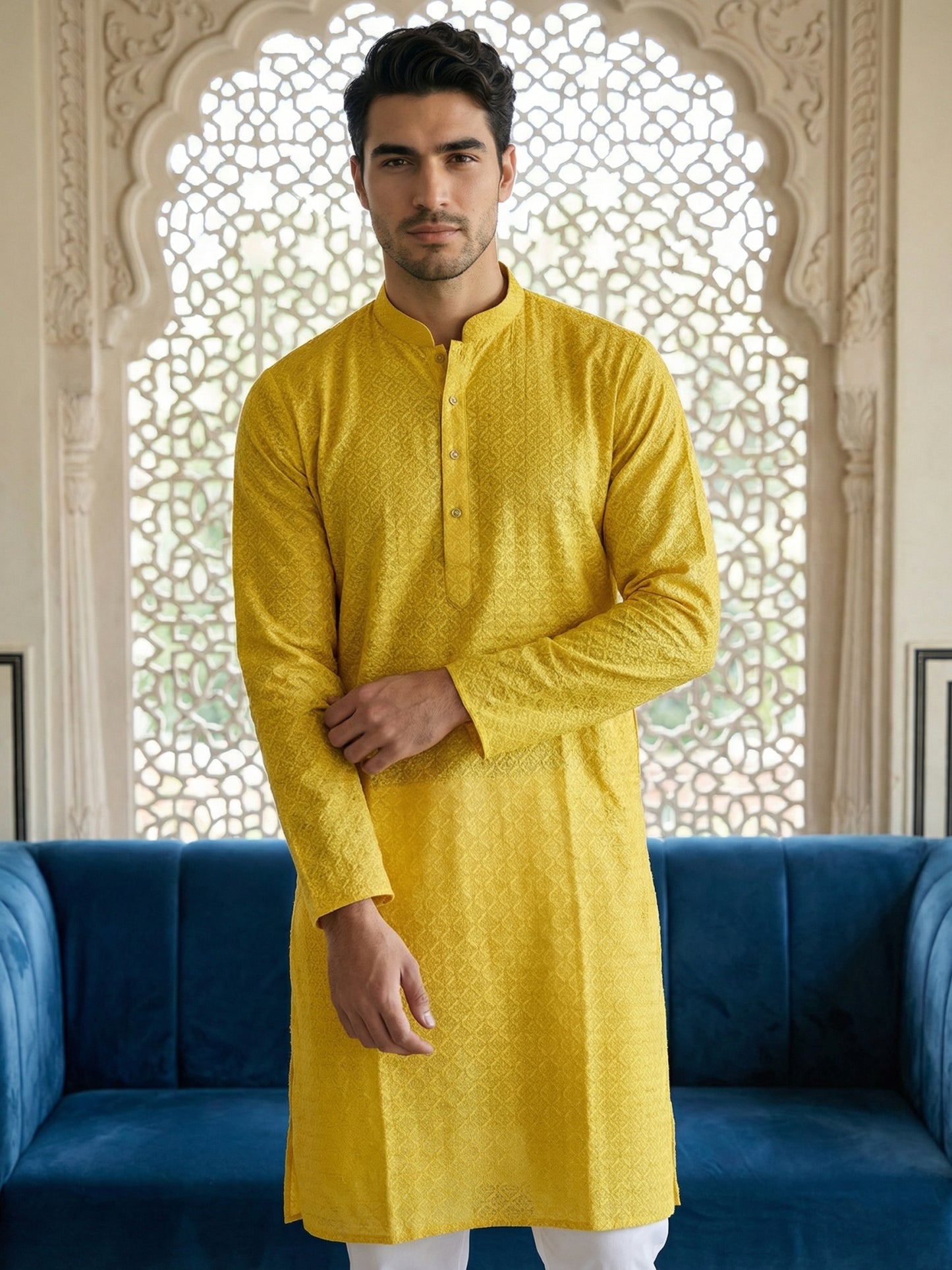 Foil Printed Cotton Blend Kurta ( HOPKO 035Yellow )