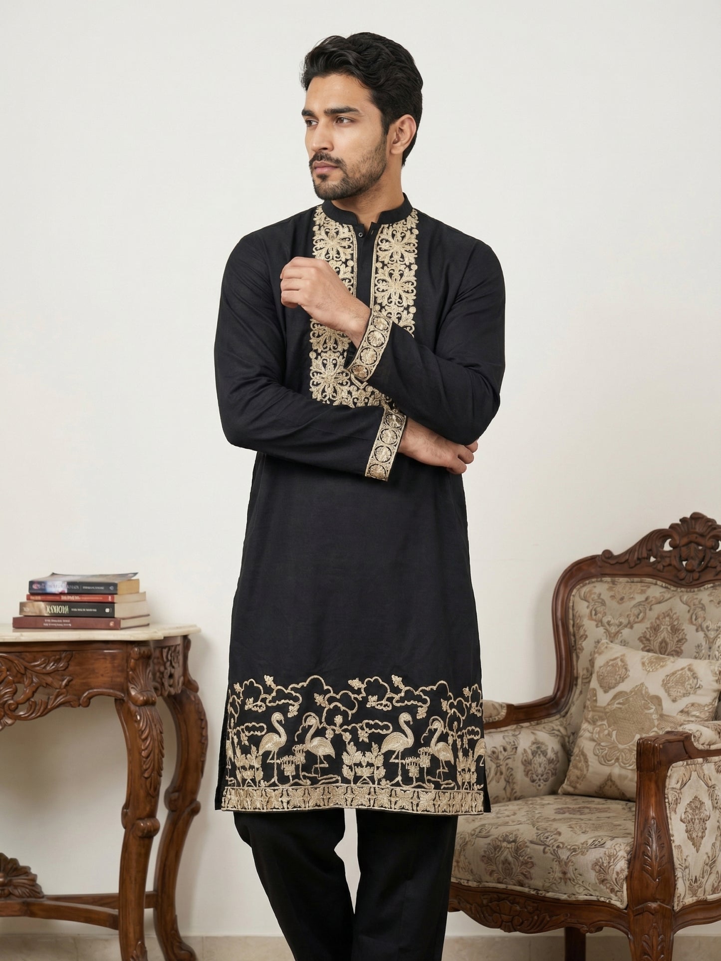 Men’s Designer Embroidered Kurta ( HOPKO 037Black )