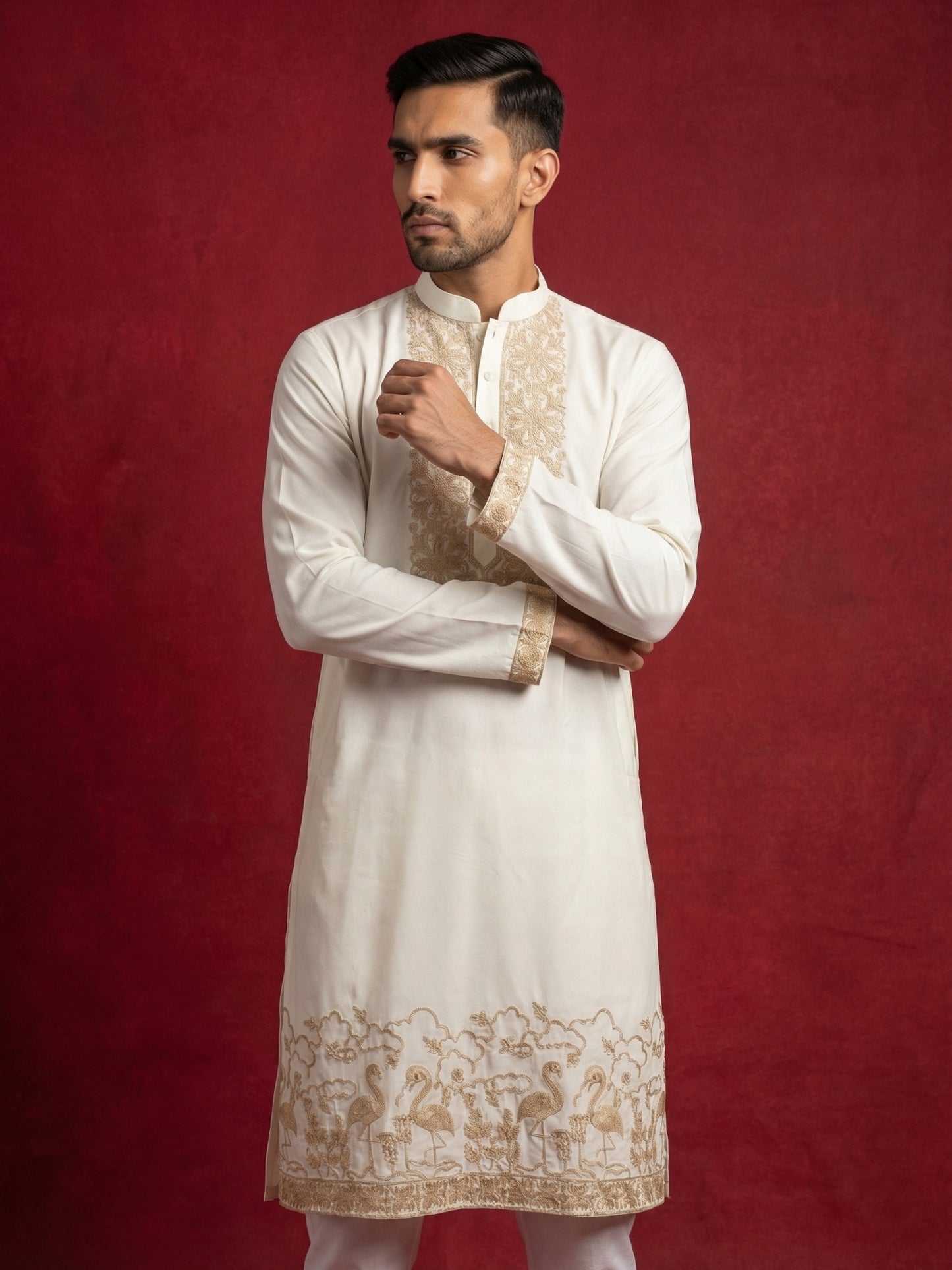 Men’s Designer Embroidered Kurta ( HOPKO 037White )