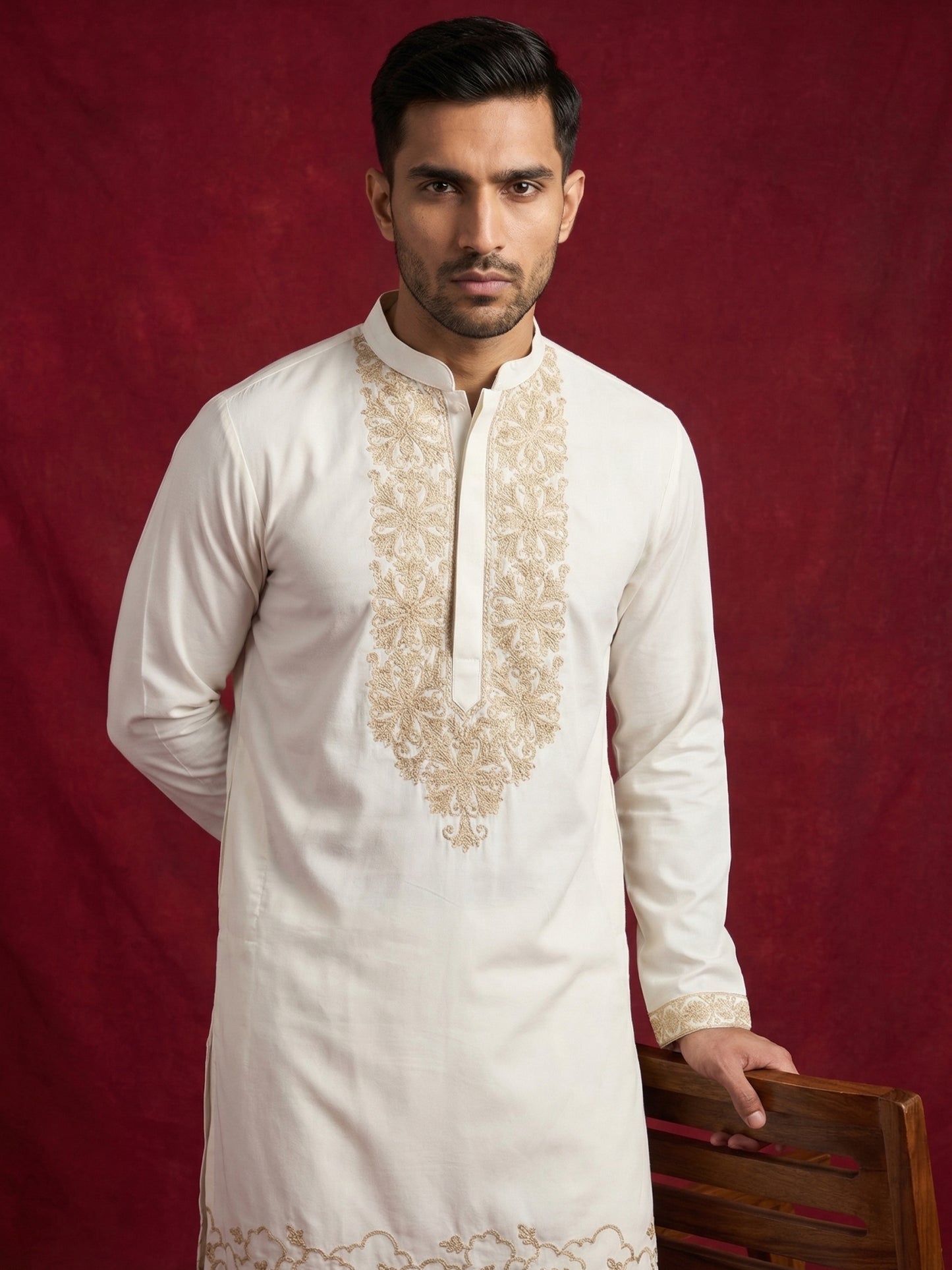 Men’s Designer Embroidered Kurta ( HOPKO 037White )