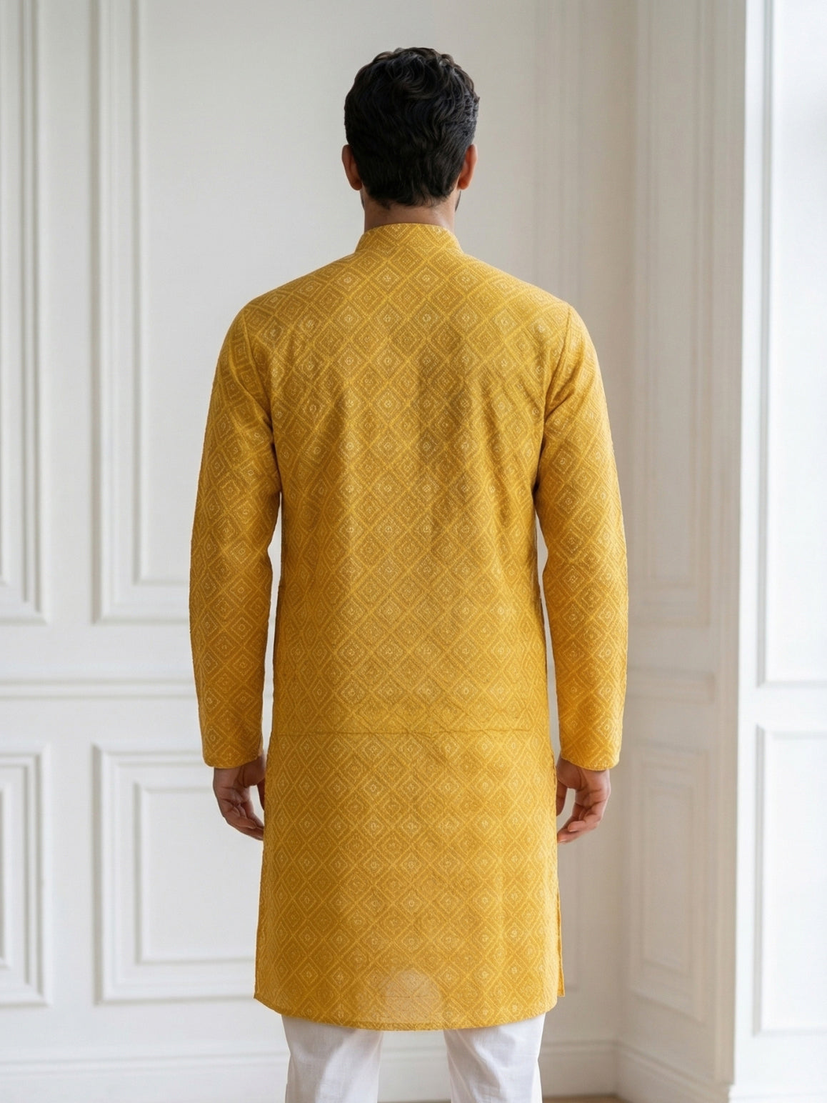 Men’s Printed Cotton Blend Kurta ( HOPKO 038Yellow )