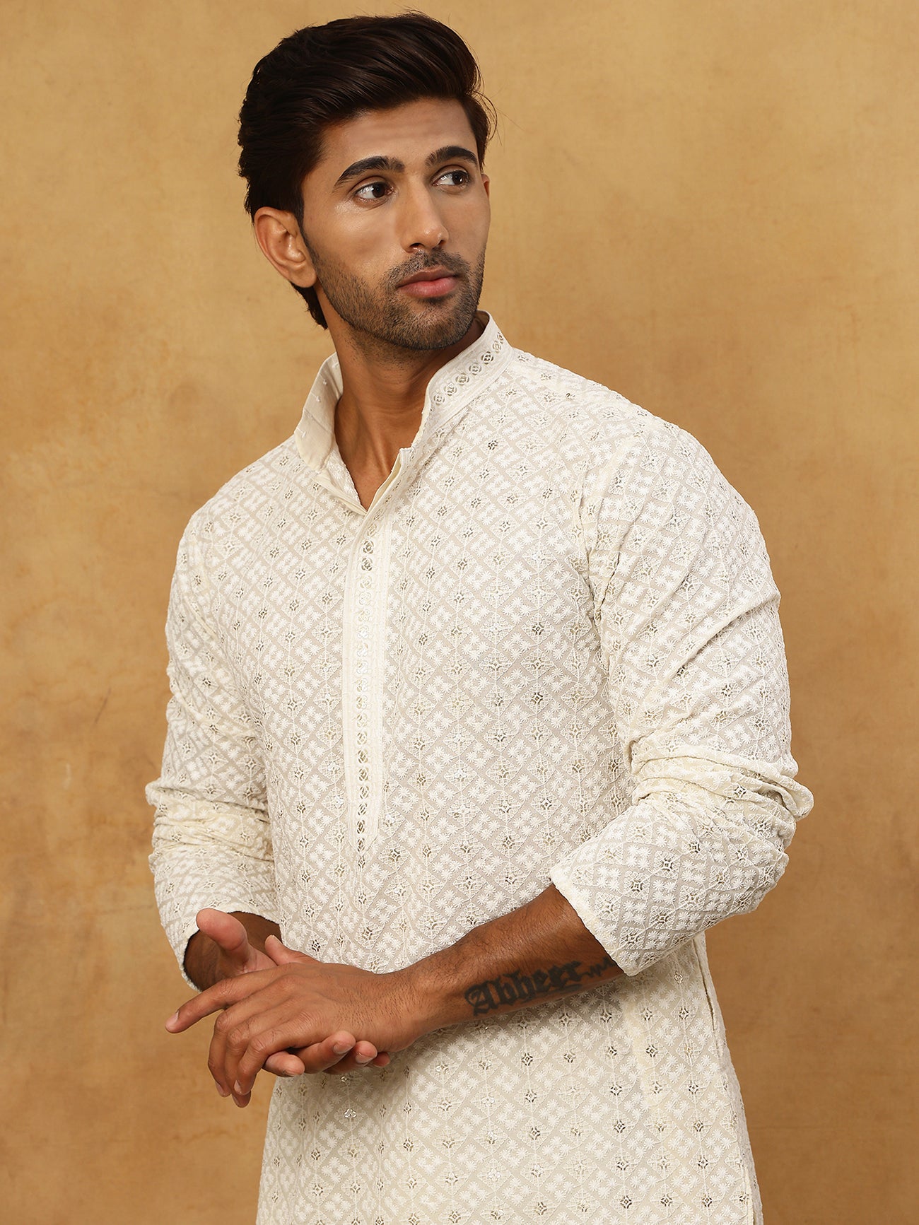 Men’s Ethnic Cotton Embroidered Kurta ( HOPKO 040White )