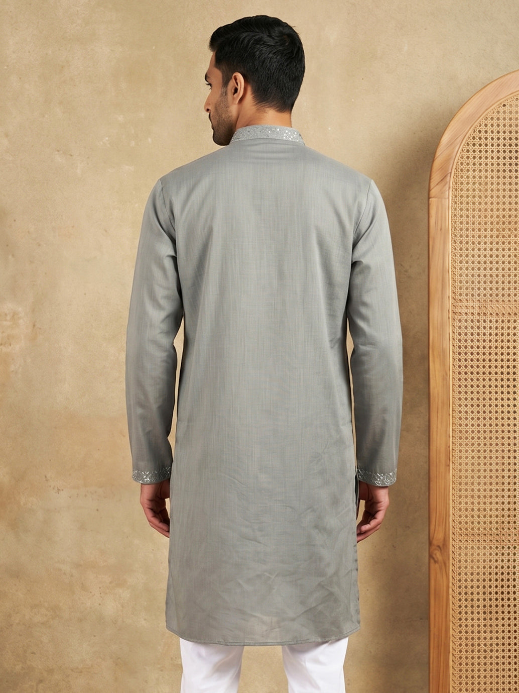 Embroidered Cotton Blend Kurta ( HOPKO 041Grey )