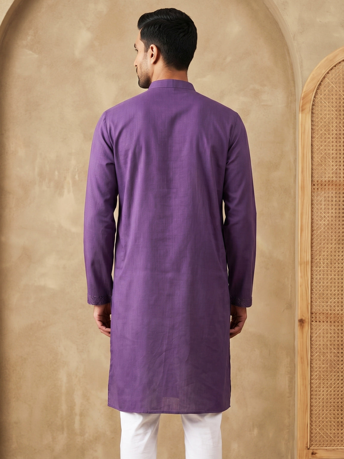 Embroidered Cotton Blend Kurta ( HOPKO 041Purple )