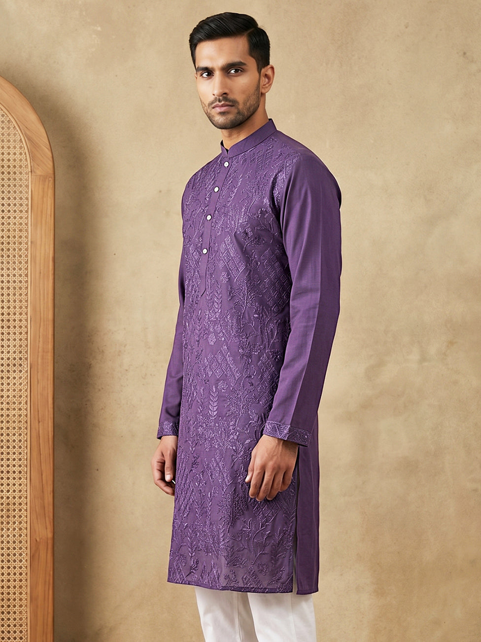 Embroidered Cotton Blend Kurta ( HOPKO 041Purple )