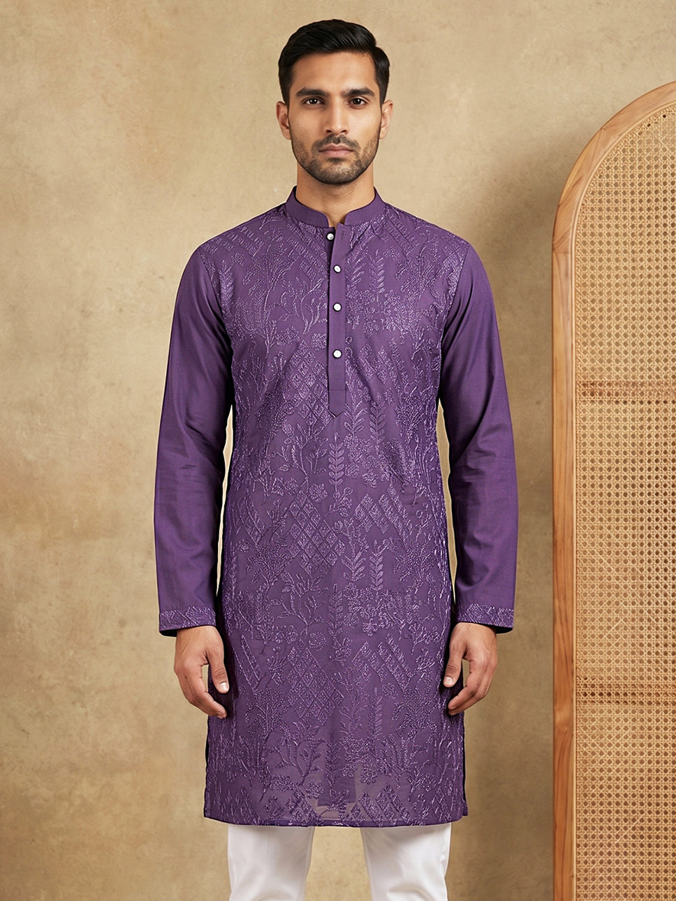 Embroidered Cotton Blend Kurta ( HOPKO 041Purple )
