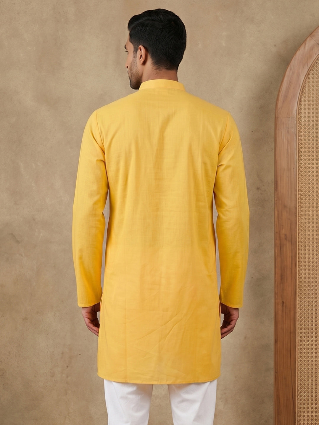 Embroidered Cotton Blend Kurta ( HOPKO 041Yellow )