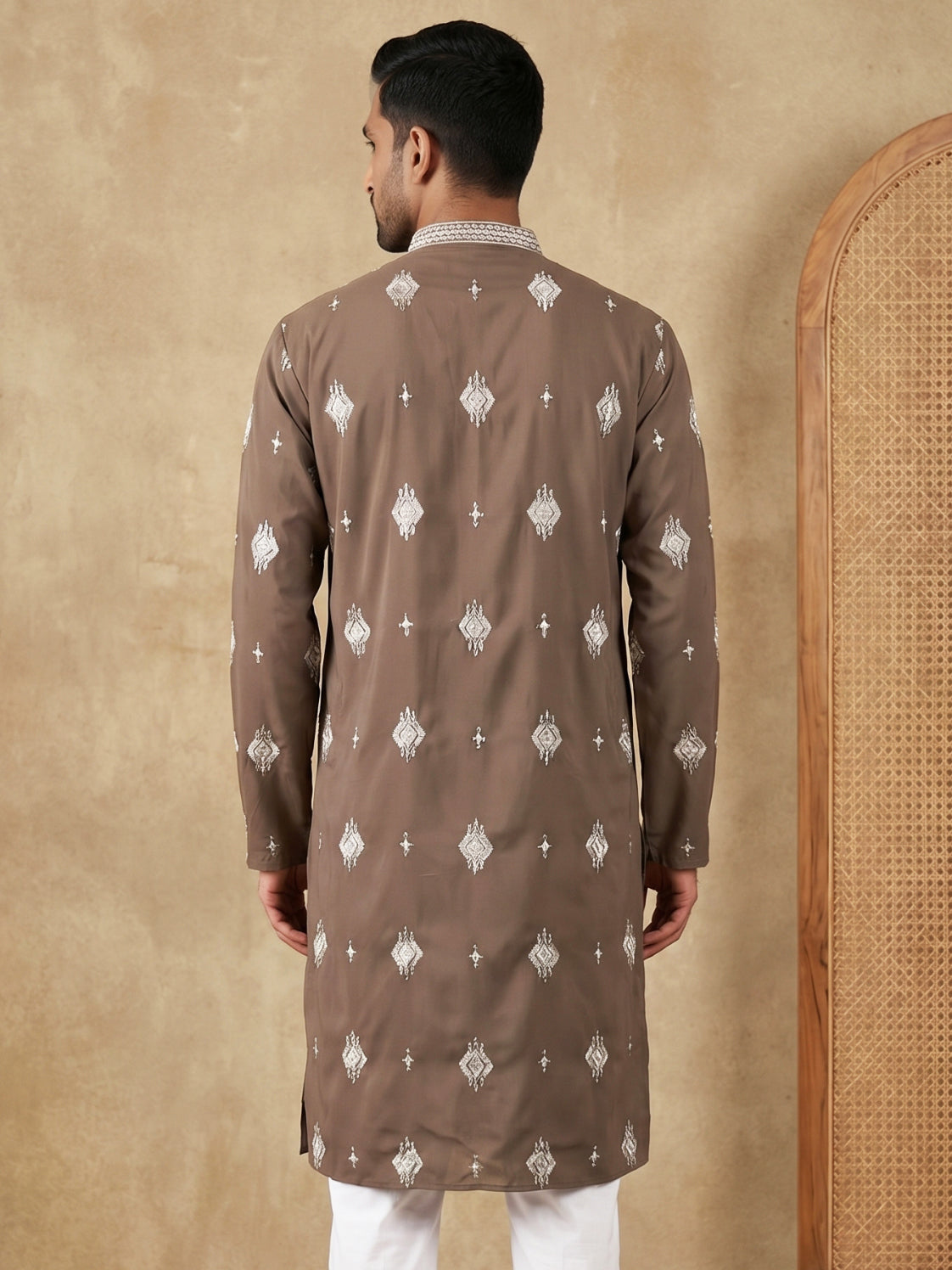 Men’s Ethnic Imported Japanese Embroidered Kurta ( HOPKO 042Brown )