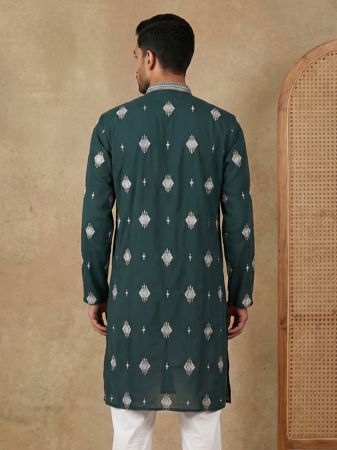 Men’s Ethnic Imported Japanese Embroidered Kurta ( HOPKO 042Teal )