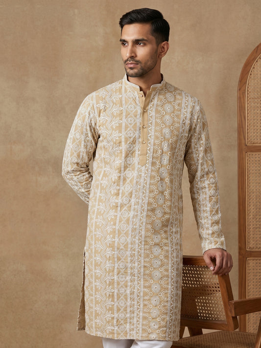 Embroidered Viscose Rayon Kurta ( HOPKO 043Beige )