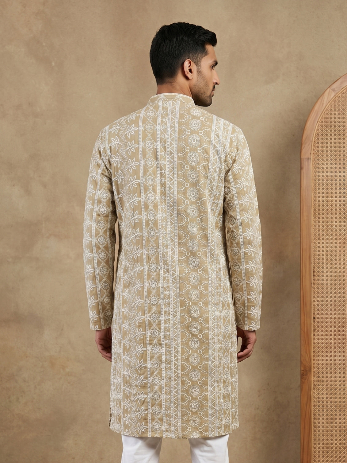 Embroidered Viscose Rayon Kurta ( HOPKO 043Beige )
