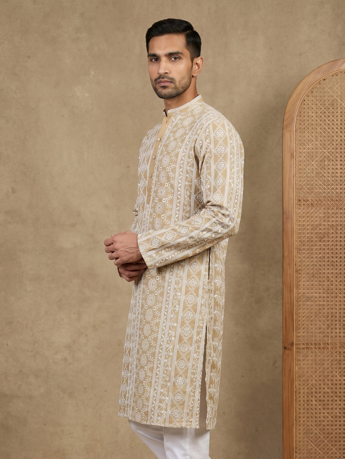 Embroidered Viscose Rayon Kurta ( HOPKO 043Beige )