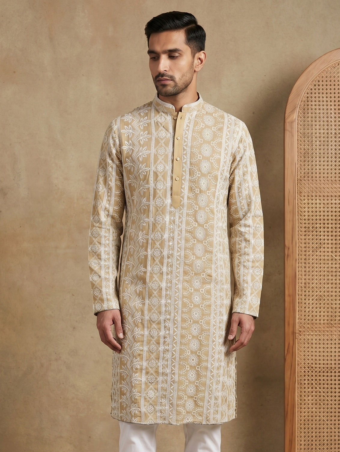 Embroidered Viscose Rayon Kurta ( HOPKO 043Beige )