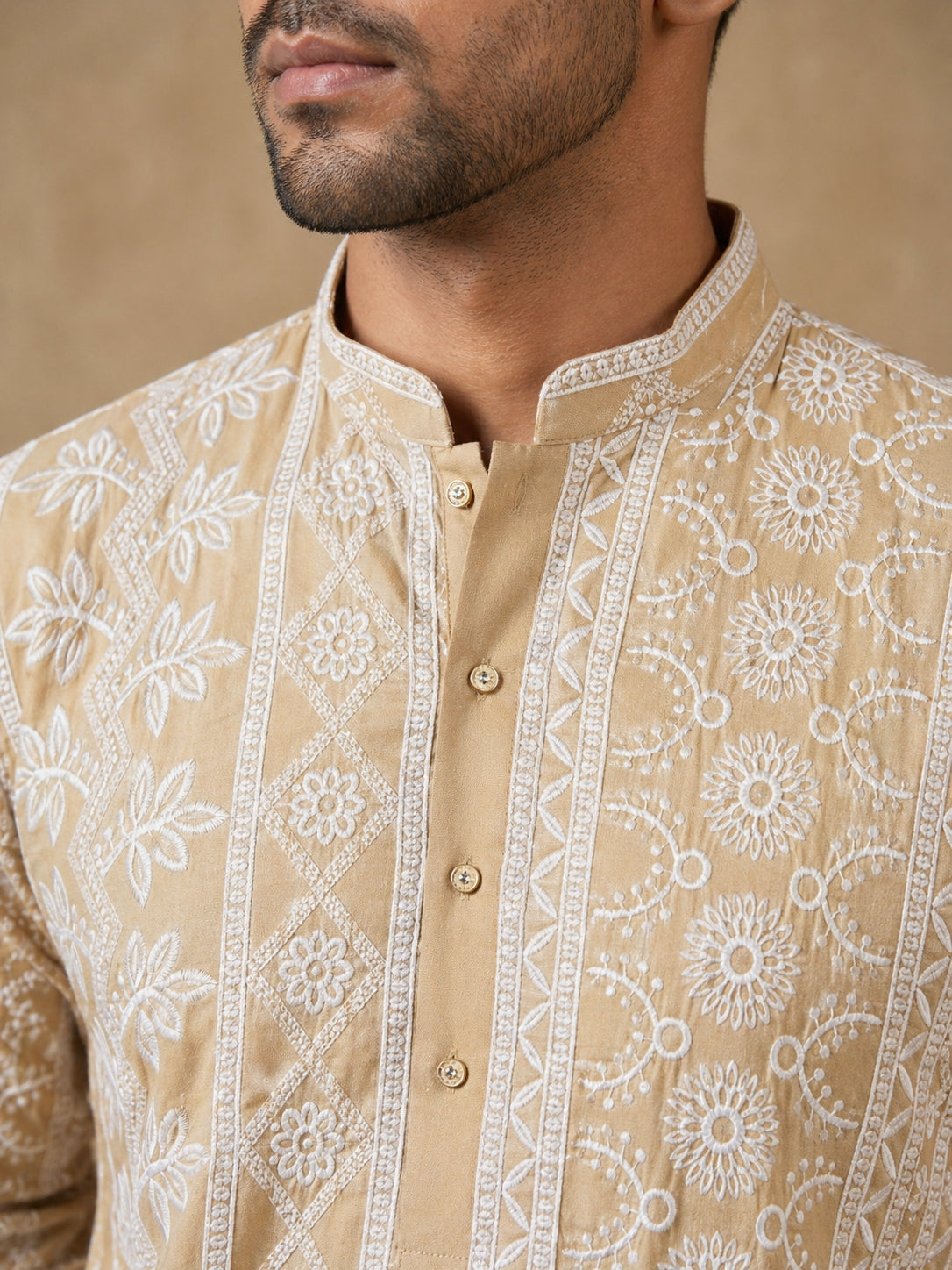 Embroidered Viscose Rayon Kurta ( HOPKO 043Beige )