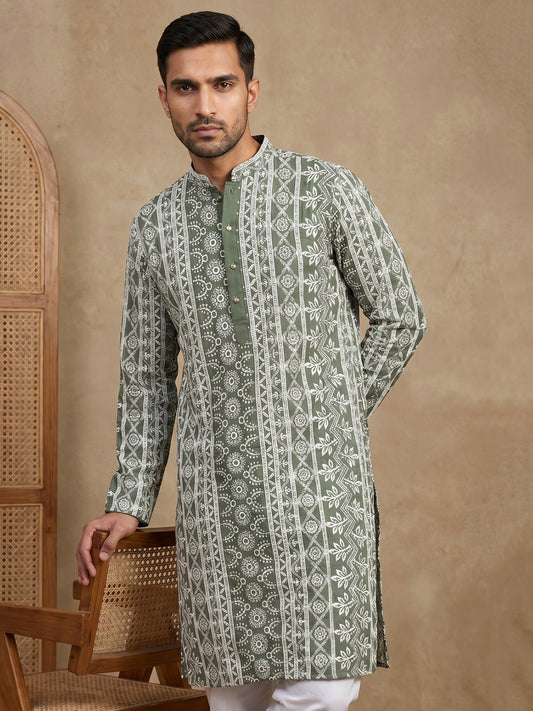 Embroidered Viscose Rayon Kurta ( HOPKO 043Green )
