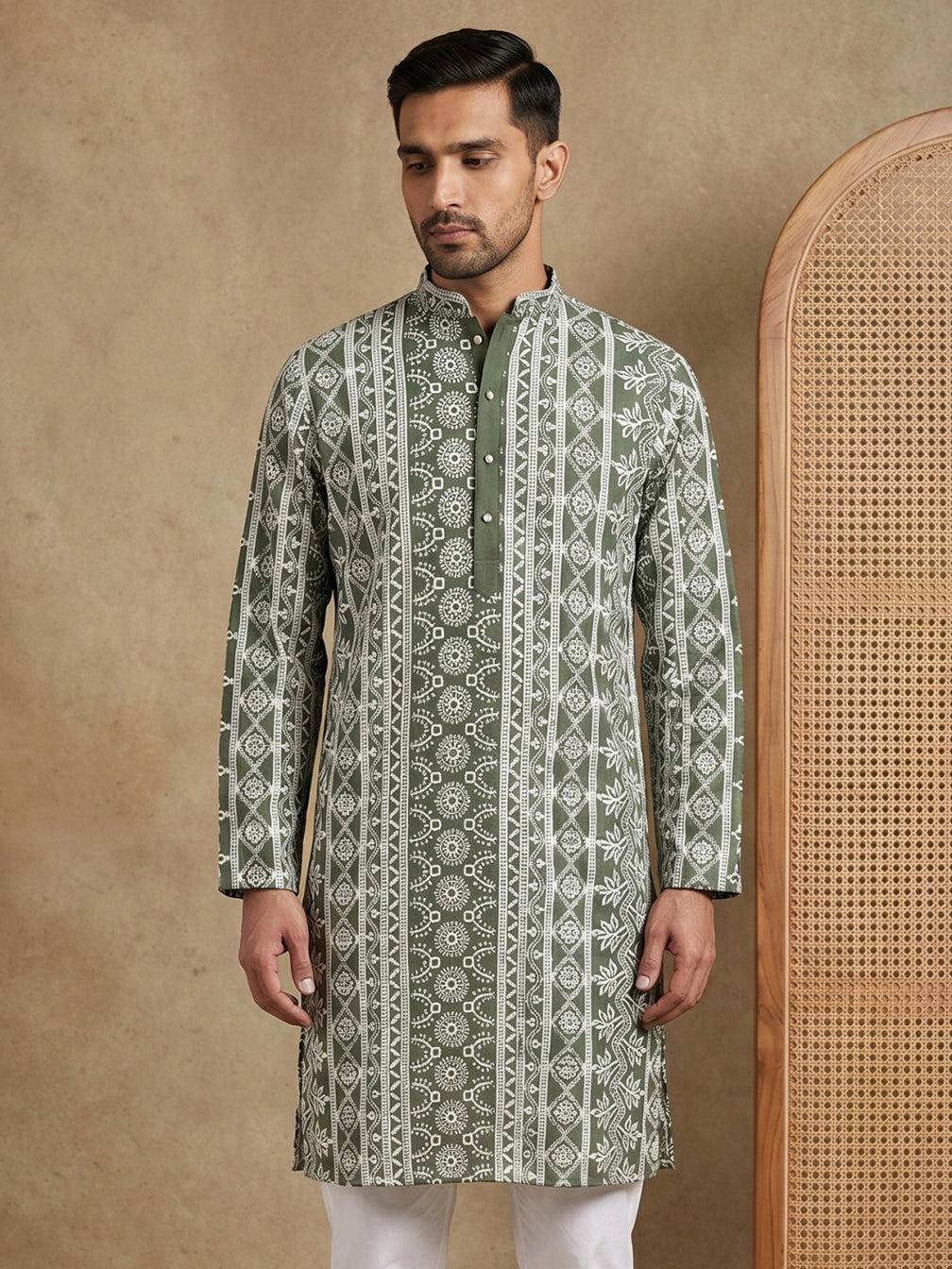 Embroidered Viscose Rayon Kurta ( HOPKO 043Green )