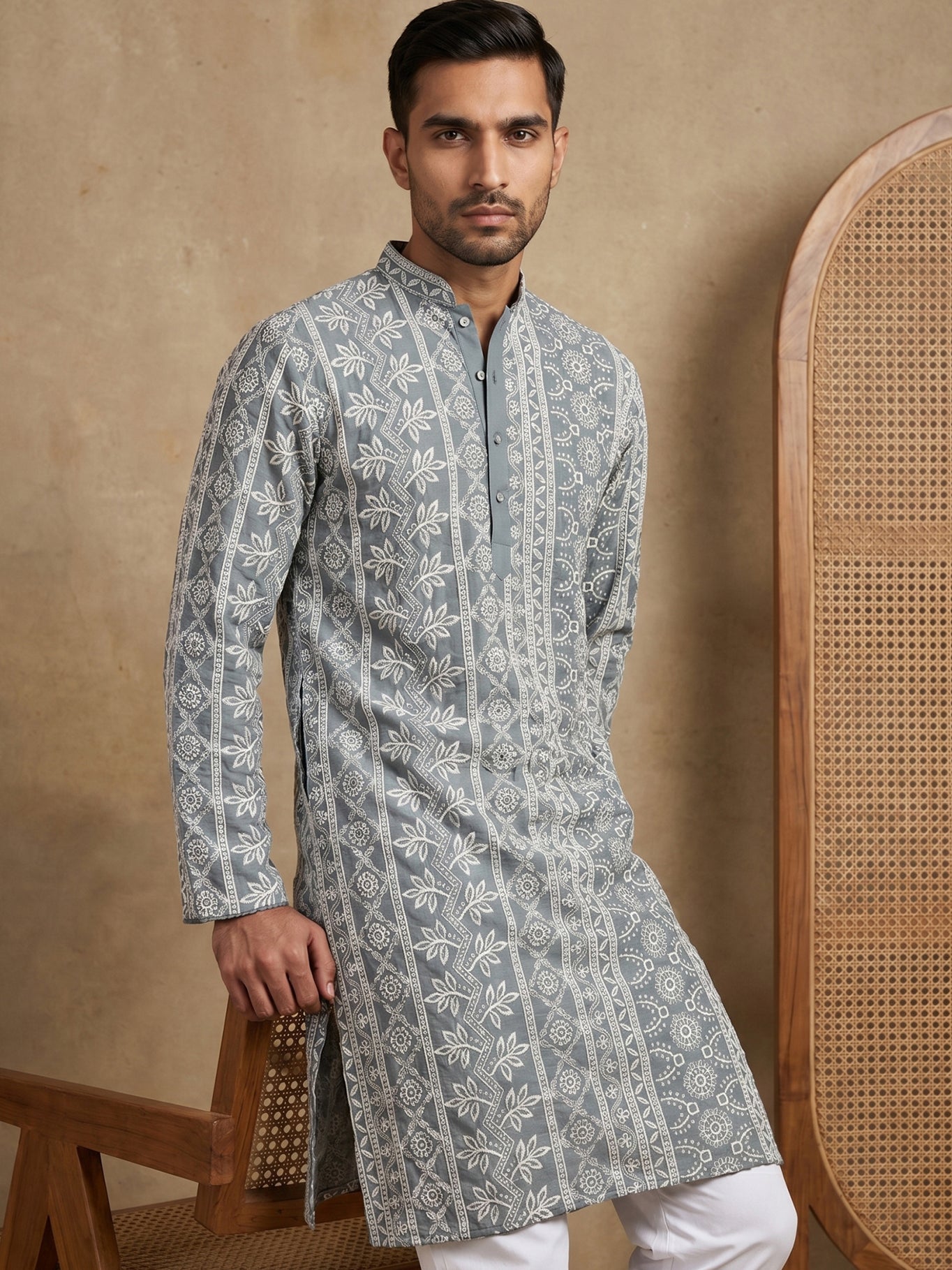 Embroidered Viscose Rayon Kurta ( HOPKO 043Grey )