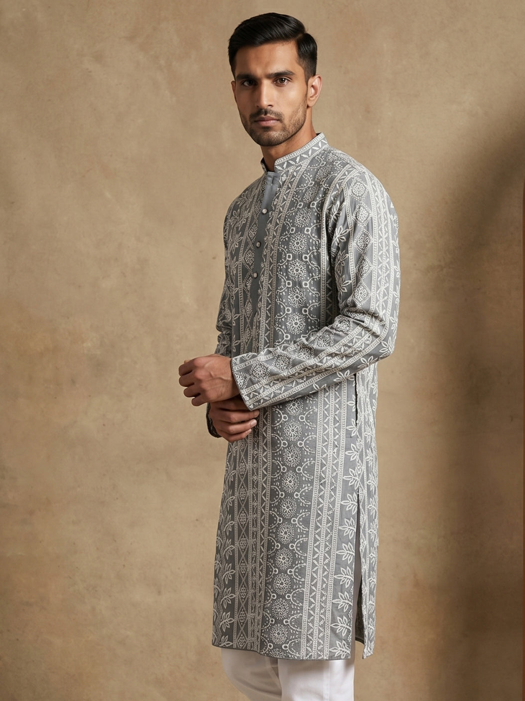 Embroidered Viscose Rayon Kurta ( HOPKO 043Grey )
