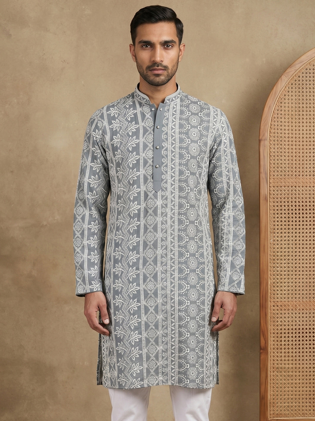 Embroidered Viscose Rayon Kurta ( HOPKO 043Grey )