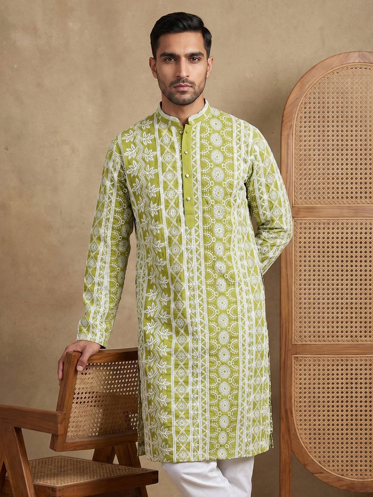 Embroidered Viscose Rayon Kurta ( HOPKO 043Pista )