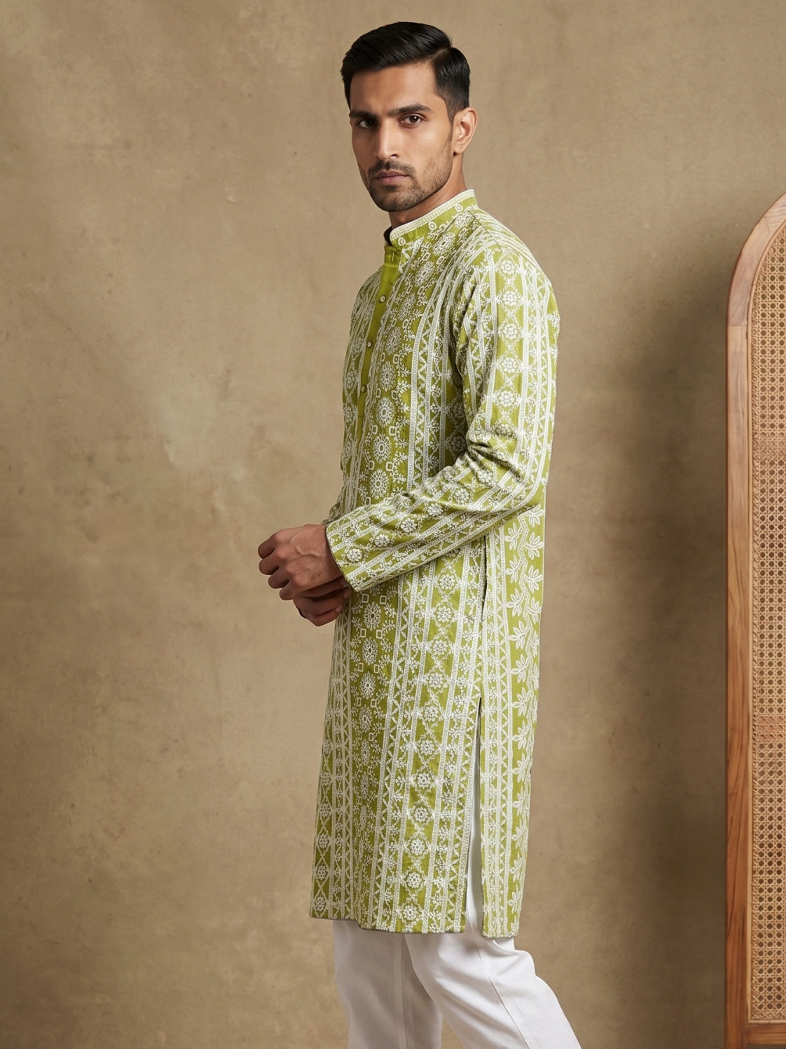 Embroidered Viscose Rayon Kurta ( HOPKO 043Pista )