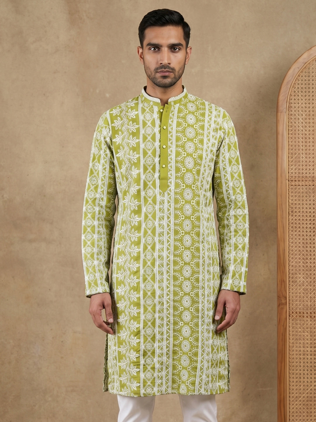 Embroidered Viscose Rayon Kurta ( HOPKO 043Pista )