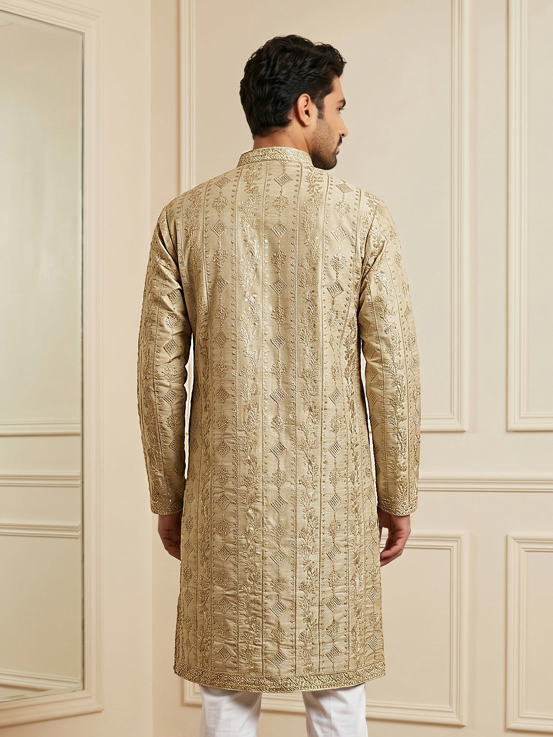 Men's Traditional Embroidered Kurta ( HOPKO 044Brown )