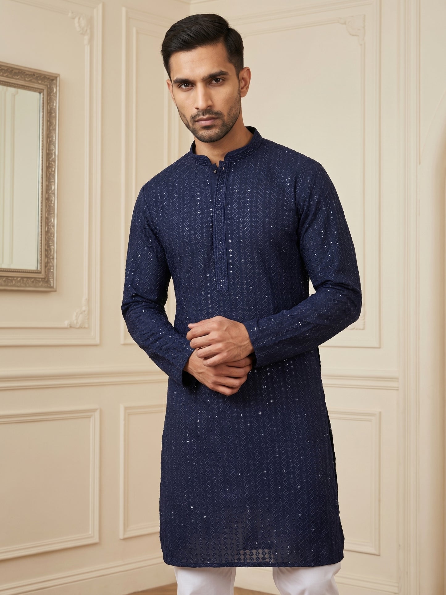 Embroidered & Sequinned Kurta ( HOPKO 159Navy )