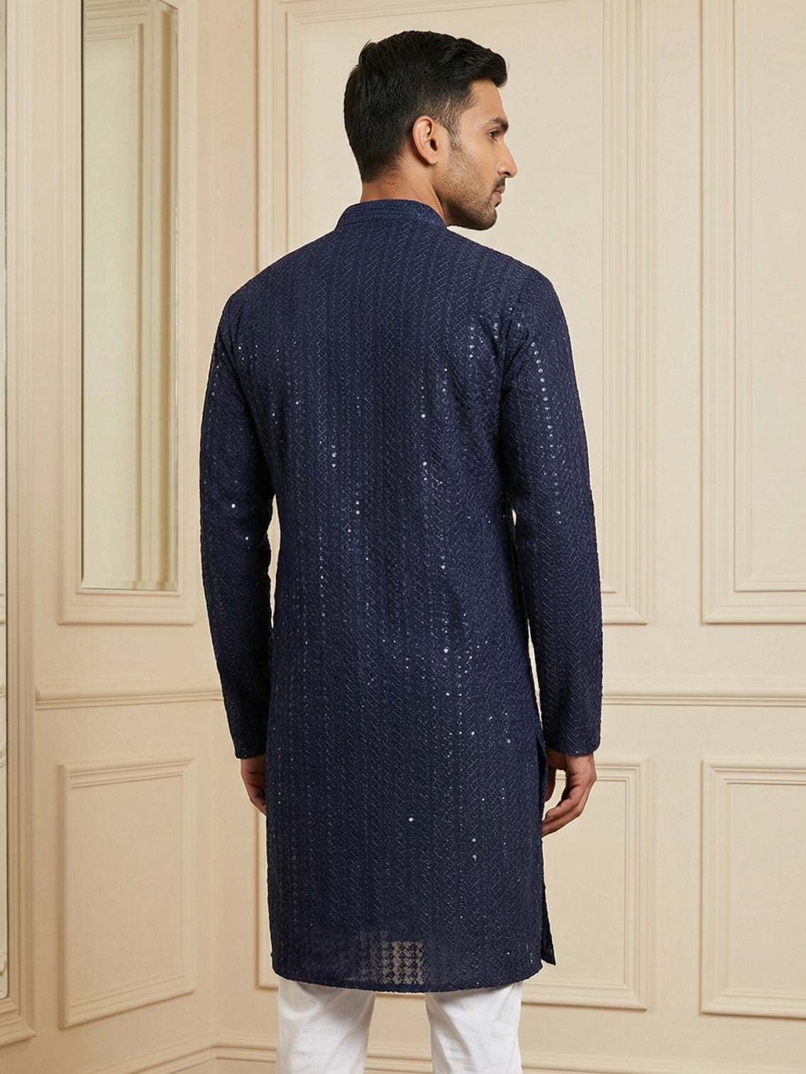 Embroidered & Sequinned Kurta ( HOPKO 159Navy )