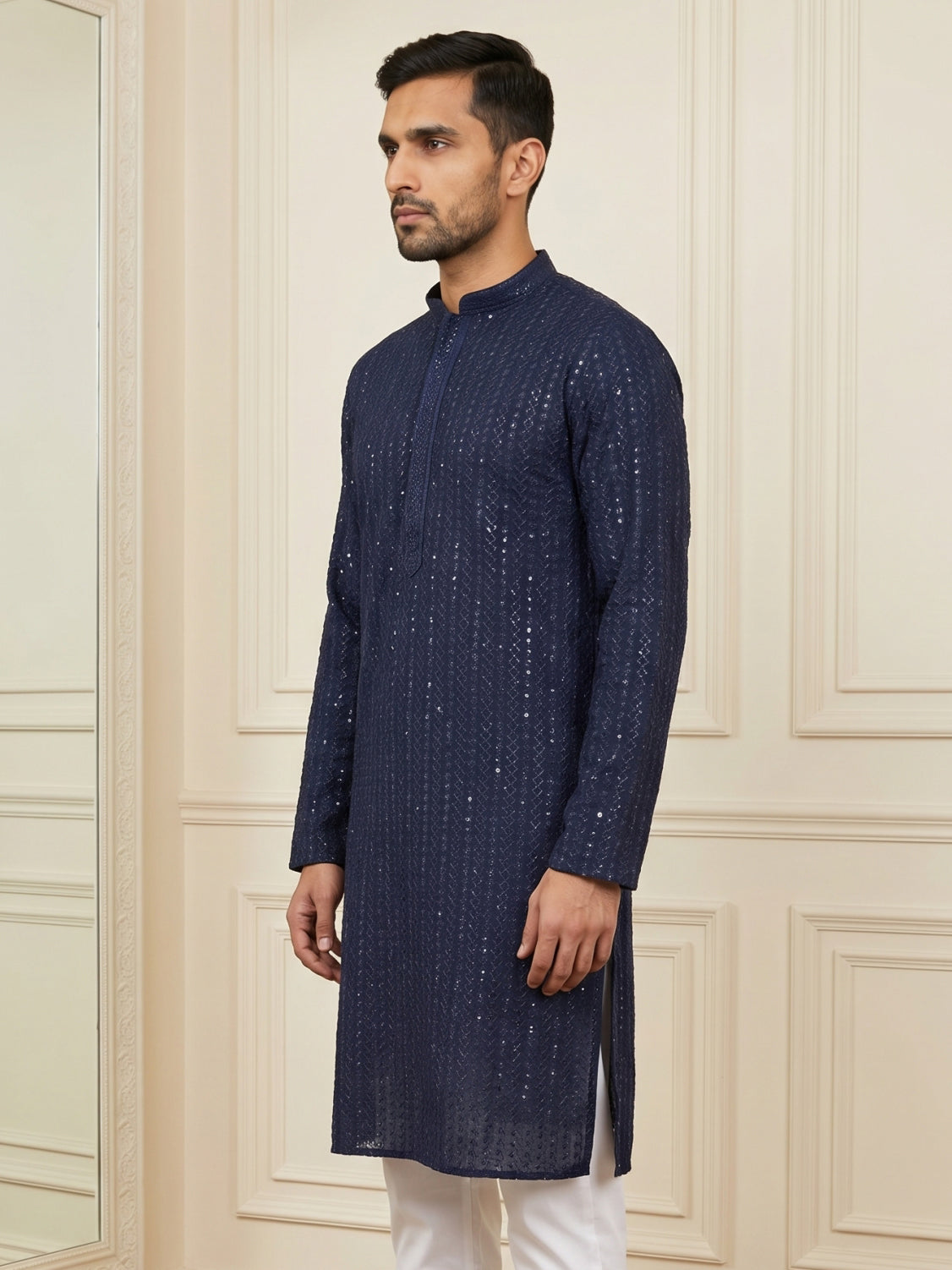 Embroidered & Sequinned Kurta ( HOPKO 159Navy )